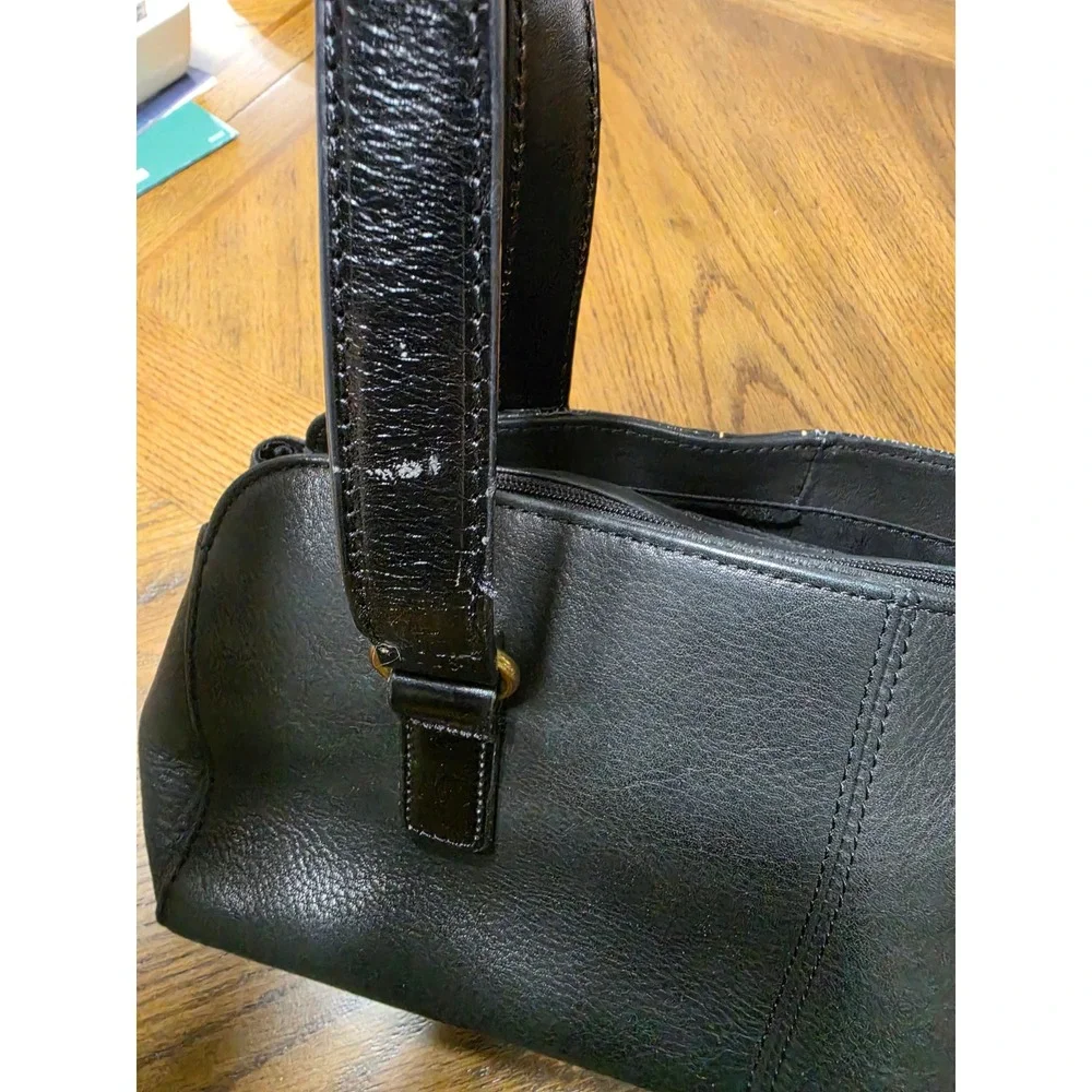Fossil Black Leather Satchel Handbag Mixed Texture Croc Snake Print Brass Key